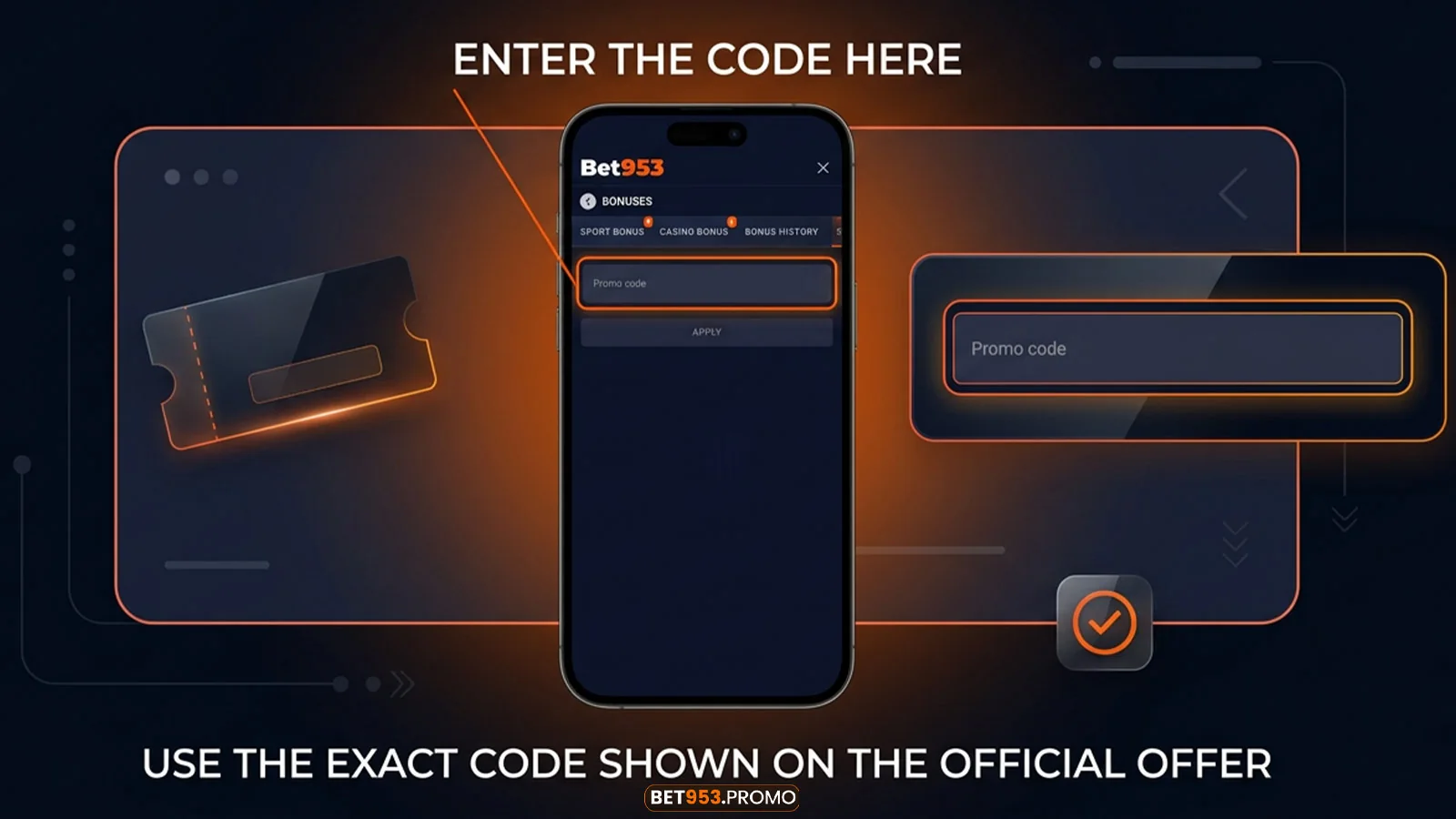 BET953 promo code activation screen